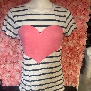 French Connection Striped Shirt With Pink Heart Size Large